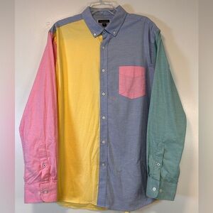 Club Room Pastel Color Block Oxford Shirt Button Down Men's XL Stretch Preppy